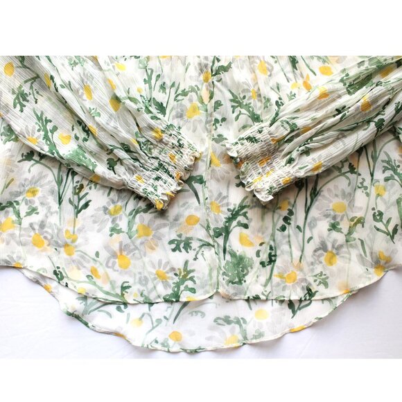 Veronica Beard Walker Pintucked Silk Blouse / Size 8 / White Green Kate Schelter - Picture 7 of 9